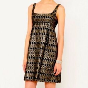 Milly Black and Gold Geometric Midi Dress